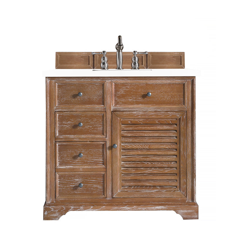 James Martin Savannah 36" Single Vanity Cabinet Driftwood with 3 cm Classic White Quartz Top 238-104-5511-3CLW