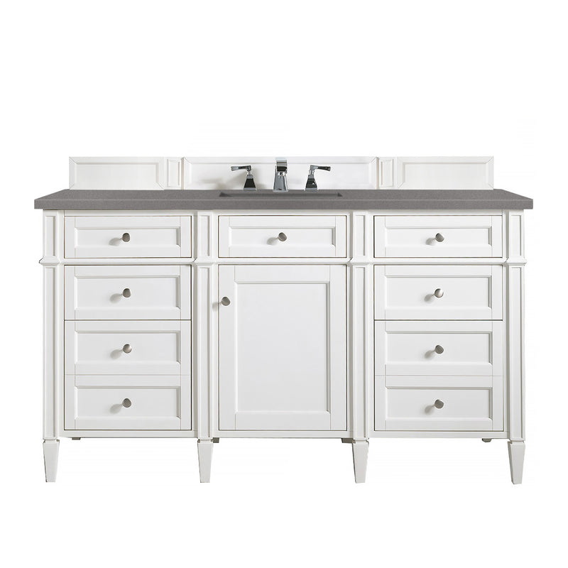 James Martin Brittany 60" Bright White Single Vanity with 3 cm Grey Expo Quartz Top 650-V60S-BW-3GEX