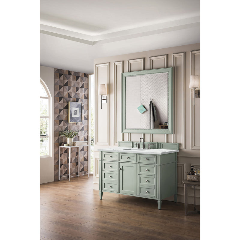 James Martin Brittany 48" Sage Green Single Vanity with 3 cm Ethereal Noctis Quartz Top 650-V48-SGR-3ENC