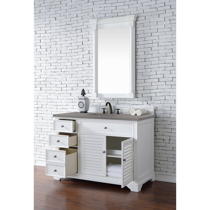 James Martin Savannah 48" Single Vanity Cabinet Bright White with 3 cm Gray Expo Quartz Top 238-104-V48-BW-3GEX