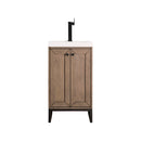 James Martin Chianti 20" Single Vanity Cabinet Whitewashed Walnut Matte Black with White Glossy Resin Countertop E303-V20-WW-MBK-WG