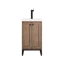 James Martin Chianti 20" Single Vanity Cabinet Whitewashed Walnut Matte Black with White Glossy Composite Countertop E303V20WWMBKWG