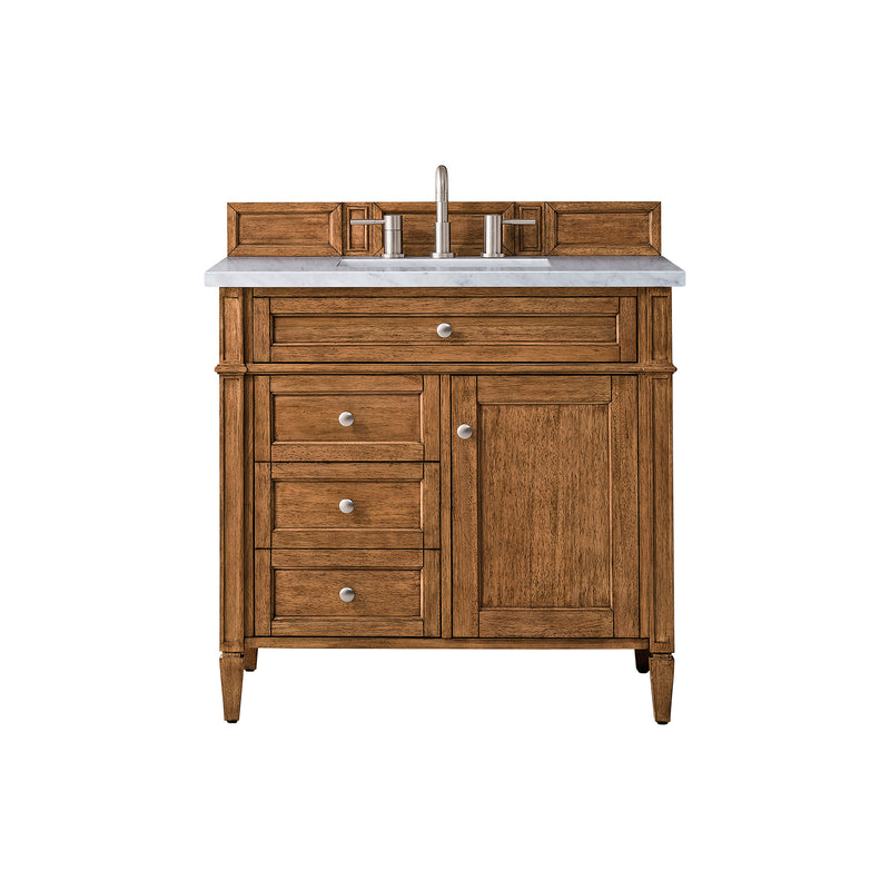 James Martin Brittany 36" Saddle Brown Single Vanity with 3 cm Arctic Fall Solid Surface Top 650-V36-SBR-3AF