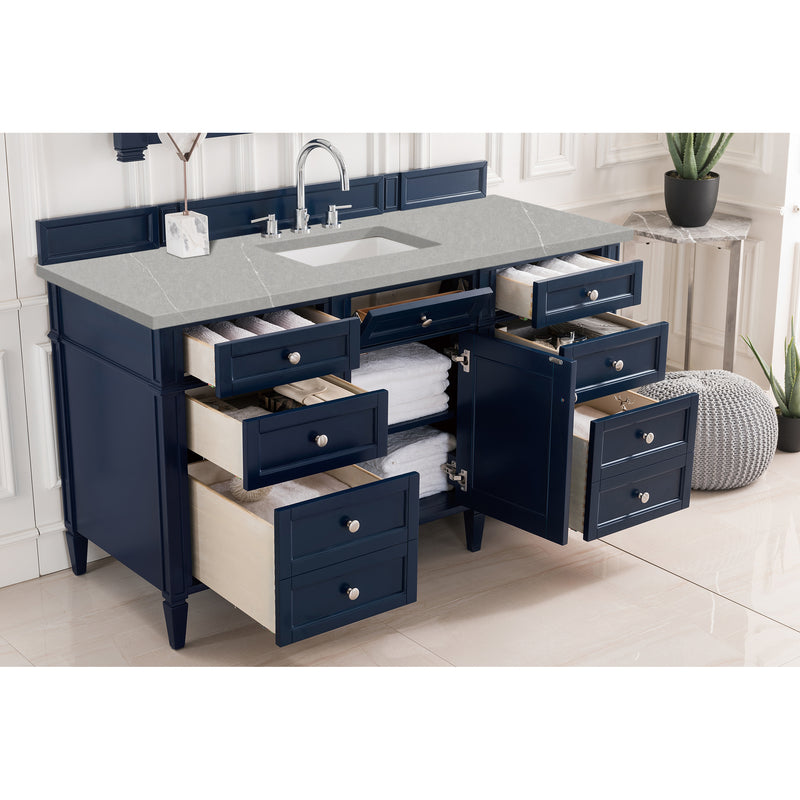 James Martin Brittany 60" Victory Blue Single Vanity with 3 cm Eternal Serena Quartz Top 650-V60S-VBL-3ESR