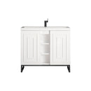 James Martin Alicante' 39.5" Single Vanity Cabinet Glossy White Matte Black with White Glossy Resin Countertop E110-V39.5-GW-MBK-WG