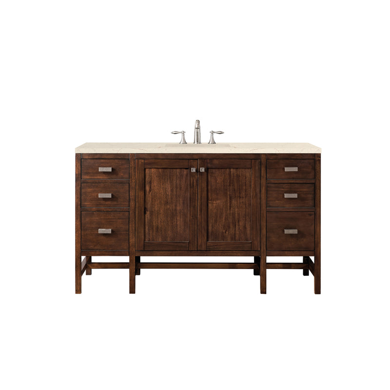 James Martin Addison 60" Single Vanity Cabinet Mid Century Acacia with 3 cm Eternal Marfil Quartz Top E444-V60S-MCA-3EMR