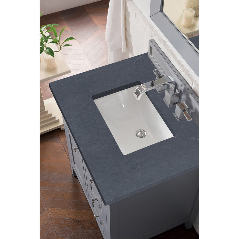 James Martin Palisades 30" Single Vanity Silver Gray with 3 cm Charcoal Soapstone Quartz Top 527-V30-SL-3CSP