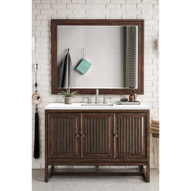 James Martin Athens 48" Single Vanity Cabinet Mid Century Acacia with 3 cm Classic White Quartz Top E645-V48-MCA-3CLW