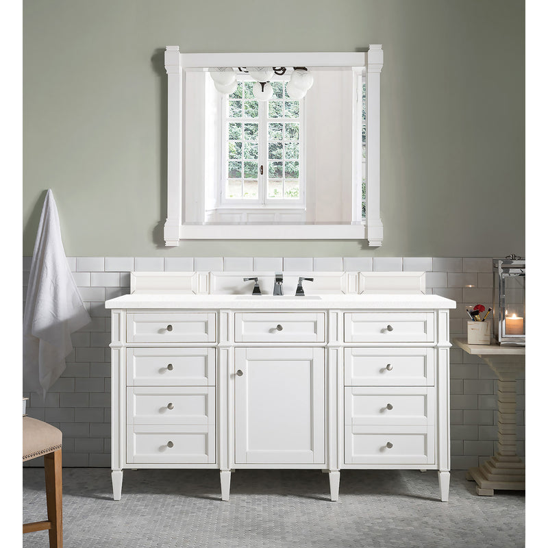 James Martin Brittany 60" Bright White Single Vanity with 3 cm Classic White Quartz Top 650-V60S-BW-3CLW