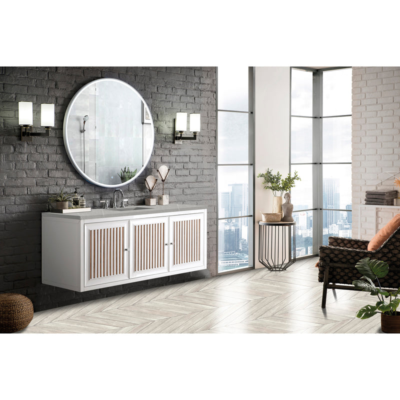 James Martin Athens 60" Single Vanity Cabinet Glossy White with 3 cm Eternal Serena Top E645-V60S-GW-3ESR