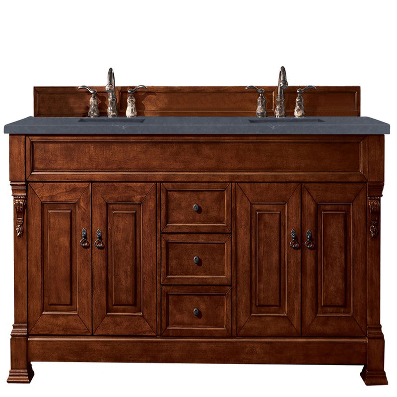 James Martin Brookfield 72" Warm Cherry Double Vanity with 3 cm Charcoal Soapstone Quartz Top 147-114-5781-3CSP