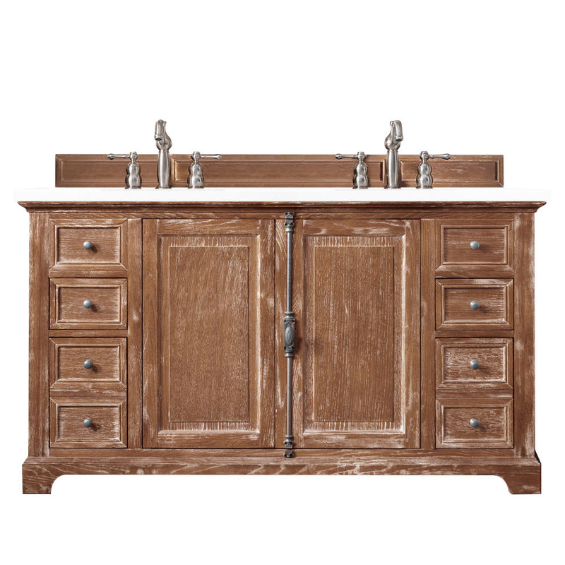 James Martin Providence 60" Double Vanity Cabinet Driftwood with 3 cm Classic White Quartz Top 238-105-5611-3CLW