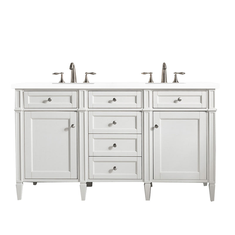 James Martin Brittany 60" Bright White Double Vanity with 3 cm Classic White Quartz Top 650-V60D-BW-3CLW