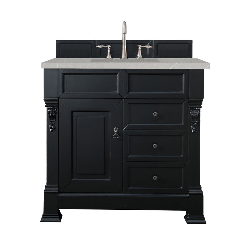 James Martin Brookfield 36" Antique Black Single Vanity with 3 cm Eternal Serena Quartz Top 147-114-5536-3ESR