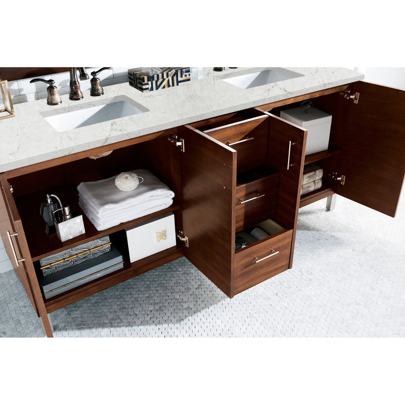 James Martin Metropolitan 72" Double Vanity American Walnut with 3 cm Eternal Jasmine Pearl Quartz Top 850-V72-AWT-3EJP