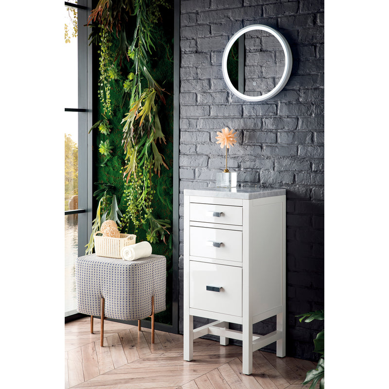 James Martin Addison 15" Base Cabinet with Drawers Glossy White with 3 cm Carrara Marble Top E444-BC15-GW-3CAR