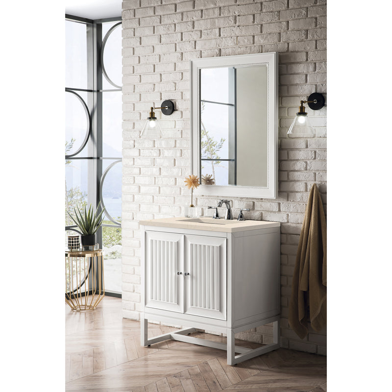 James Martin Athens 30" Single Vanity Cabinet Glossy White with 3 cm Eternal Marfil Top E645-V30-GW-3EMR