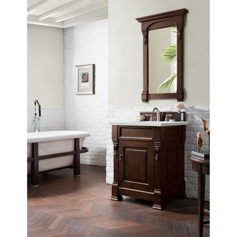 James Martin Brookfield 26" Burnished Mahogany Single Vanity with 3 cm Ethereal Noctis Quartz Top 147-114-V26-BNM-3ENC