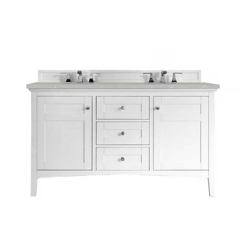 James Martin Palisades 60" Double Vanity Bright White with 3 cm Eternal Serena Quartz Top 527-V60D-BW-3ESR