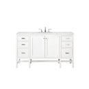 James Martin Addison 60" Single Vanity Cabinet Glossy White with 3 cm Eternal Jasmine Pearl Quartz Top E444-V60S-GW-3EJP