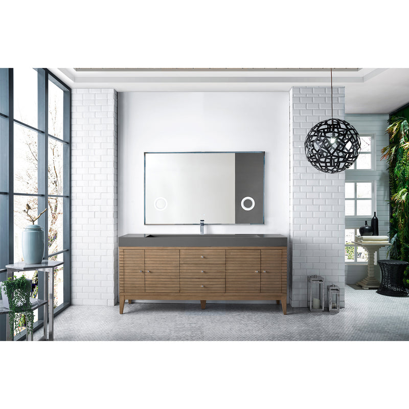 James Martin Linear 72" Single Vanity Whitewashed Walnut with Dusk Gray Glossy Composite Top 210-V72S-WW-DGG