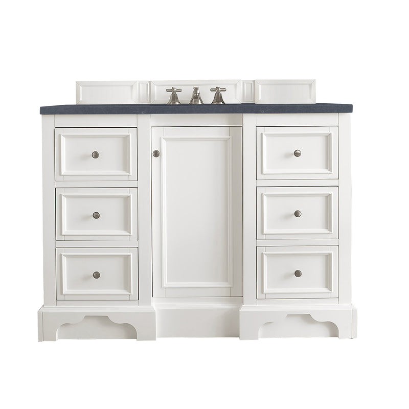 James Martin De Soto 48" Single Vanity Bright White with 3 cm Charcoal Soapstone Quartz Top 825-V48-BW-3CSP