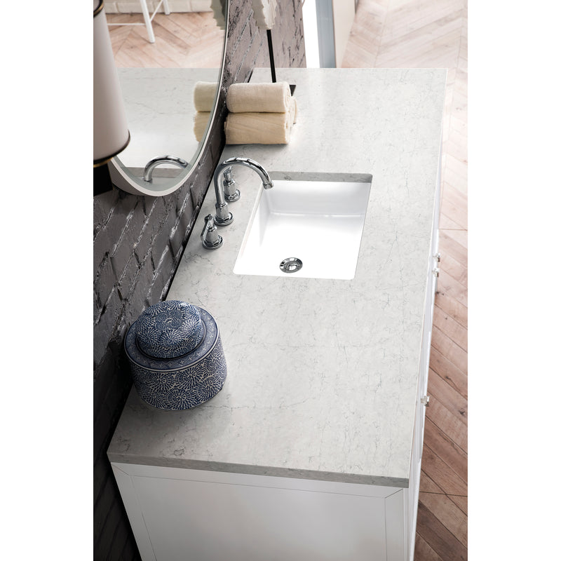 James Martin Athens 60" Single Vanity Cabinet Glossy White with 3 cm Eternal Jasmine Pearl Quartz Top E645-V60S-GW-3EJP