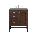 James Martin Addison 30" Single Vanity Cabinet Mid Century Acacia with 3 cm Cala Blue Quartz Top E444-V30-MCA-3CBL