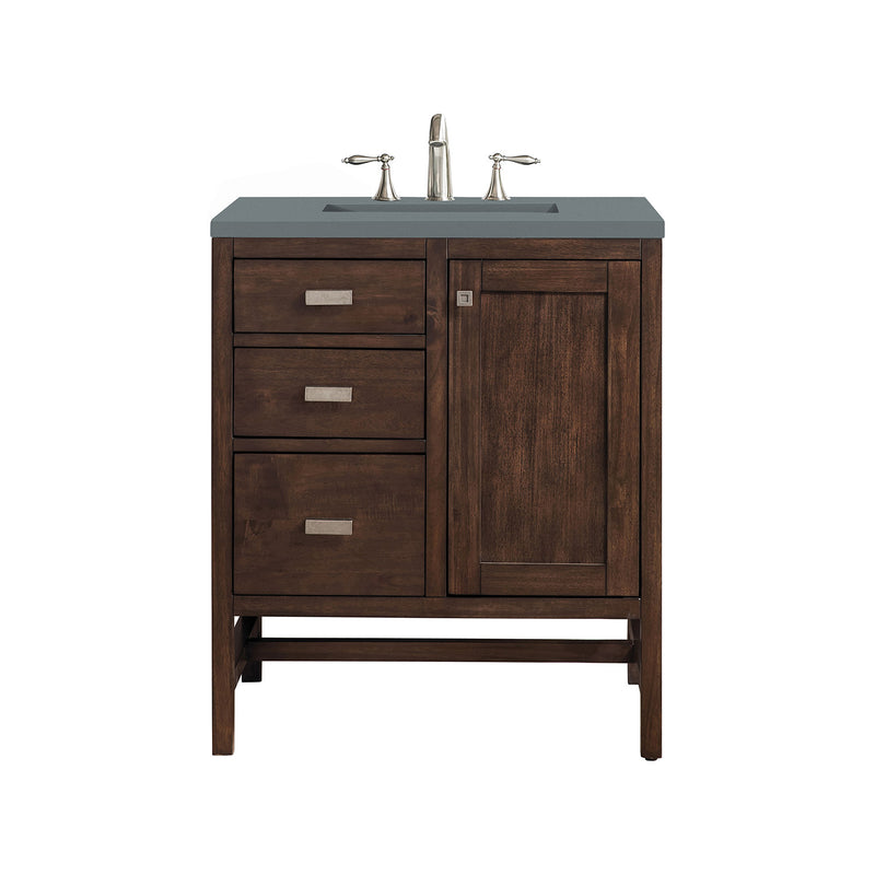 James Martin Addison 30" Single Vanity Cabinet Mid Century Acacia with 3 cm Cala Blue Quartz Top E444-V30-MCA-3CBL