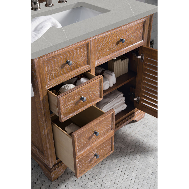 James Martin Savannah 36" Single Vanity Cabinet Driftwood with 3 cm Eternal Serena Quartz Top 238-104-5511-3ESR