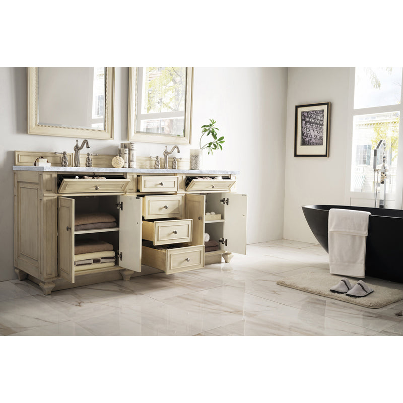 James Martin Bristol 72" Double Vanity Vintage Vanilla with 3 cm Carrara Marble Top 157-V72-VV-3CAR