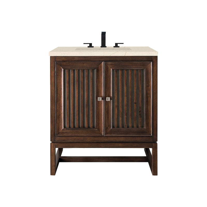 James Martin Athens 30" Single Vanity Cabinet Mid Century Acacia with 3 cm Eternal Marfil Top E645-V30-MCA-3EMR