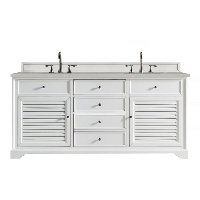 James Martin Savannah 72" Double Vanity Cabinet Bright White with 3 cm Eternal Serena Quartz Top 238-104-V72-BW-3ESR