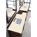 James Martin De Soto 118" Double Vanity Set Burnished Mahogany with Makeup Table 3 cm Eternal Marfil Quartz Top 825-V118-BNM-DU-EMR