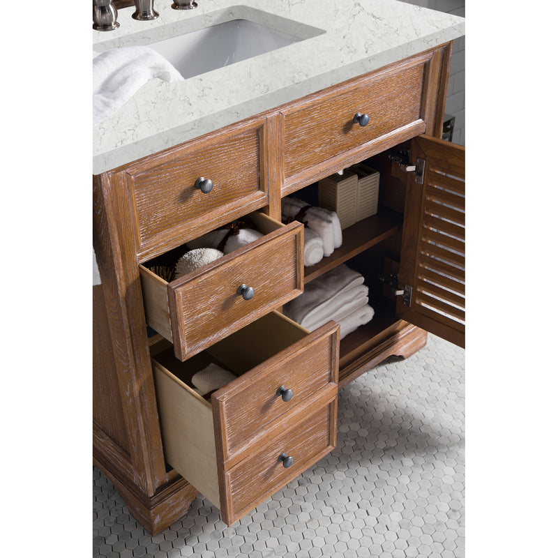 James Martin Savannah 36" Single Vanity Cabinet Driftwood with 3 cm Eternal Jasmine Pearl Quartz Top 238-104-5511-3EJP