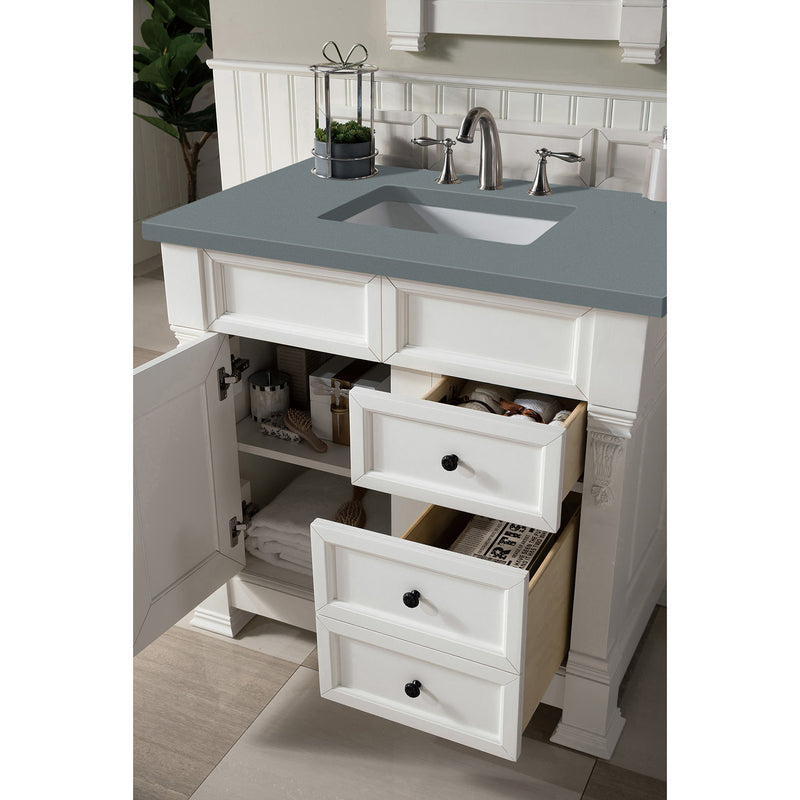 James Martin Brookfield 36" Bright White Single Vanity with 3 cm Cala Blue Quartz Top 147-V36-BW-3CBL