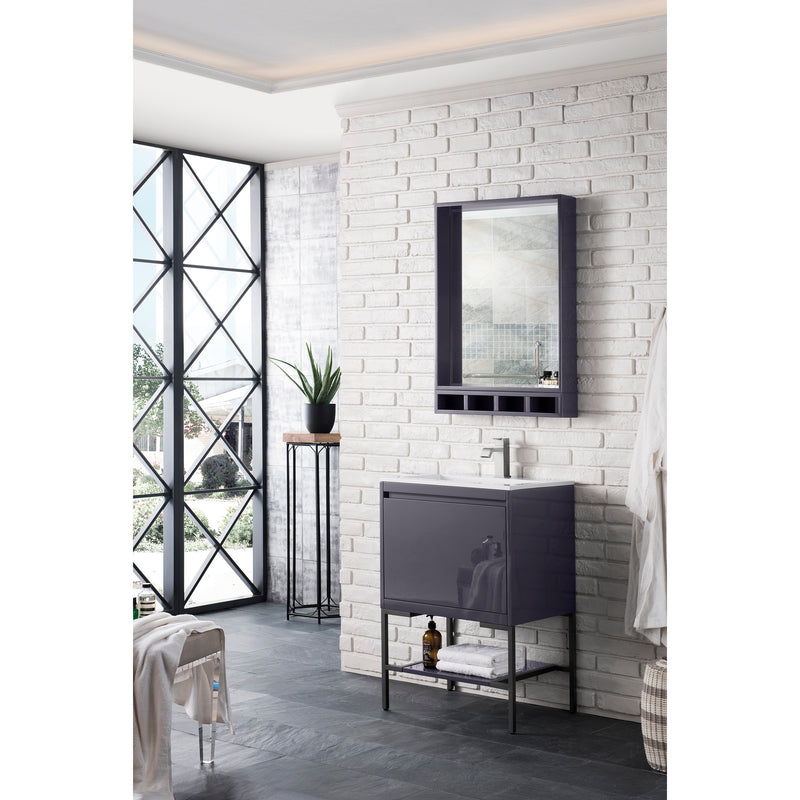 James Martin Milan 23.6" Single Vanity Cabinet Modern Gray Glossy Matte Black with Glossy White Composite Top 801V23.6MGGMBKGW