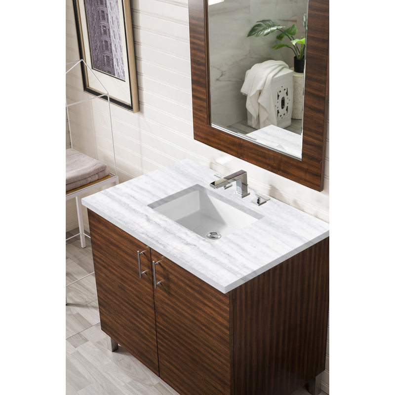 James Martin Metropolitan 36" American Walnut Single Vanity with 3 cm Arctic Fall Solid Surface Top 850-V36-AWT-3AF