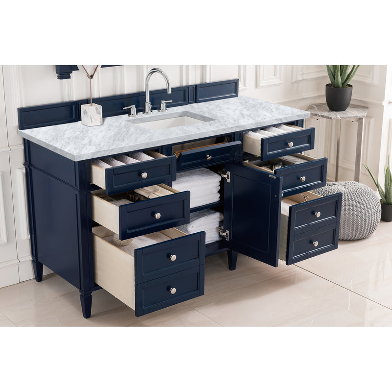 James Martin Brittany 60" Victory Blue Single Vanity with 3 cm Carrara Marble Top 650-V60S-VBL-3CAR