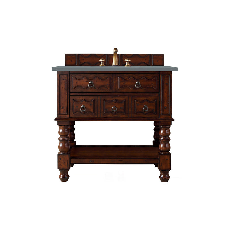 James Martin Castilian 36" Single Vanity Cabinet Aged Cognac with 3 cm Cala Blue Quartz Top 160-V36-ACG-3CBL