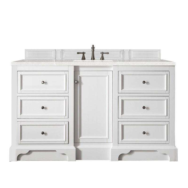 James Martin De Soto 60" Single Vanity Bright White with 3 cm Eternal Serena Quartz Top 825-V60S-BW-3ESR