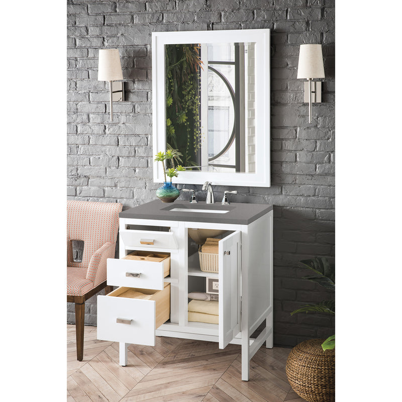 James Martin Addison 30" Single Vanity Cabinet Glossy White with 3 cm Gray Expo Quartz Top E444-V30-GW-3GEX