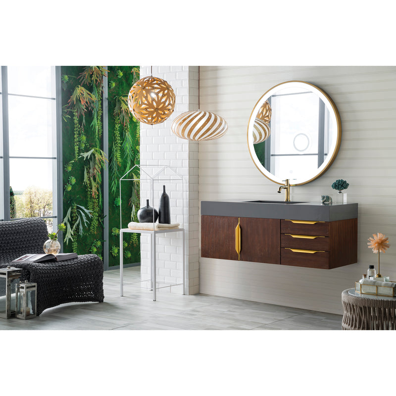 James Martin Mercer Island 48" Single Vanity Coffee Oak Radiant Gold with Dusk Gray Glossy Composite Top 389-V48-CFO-G-DGG