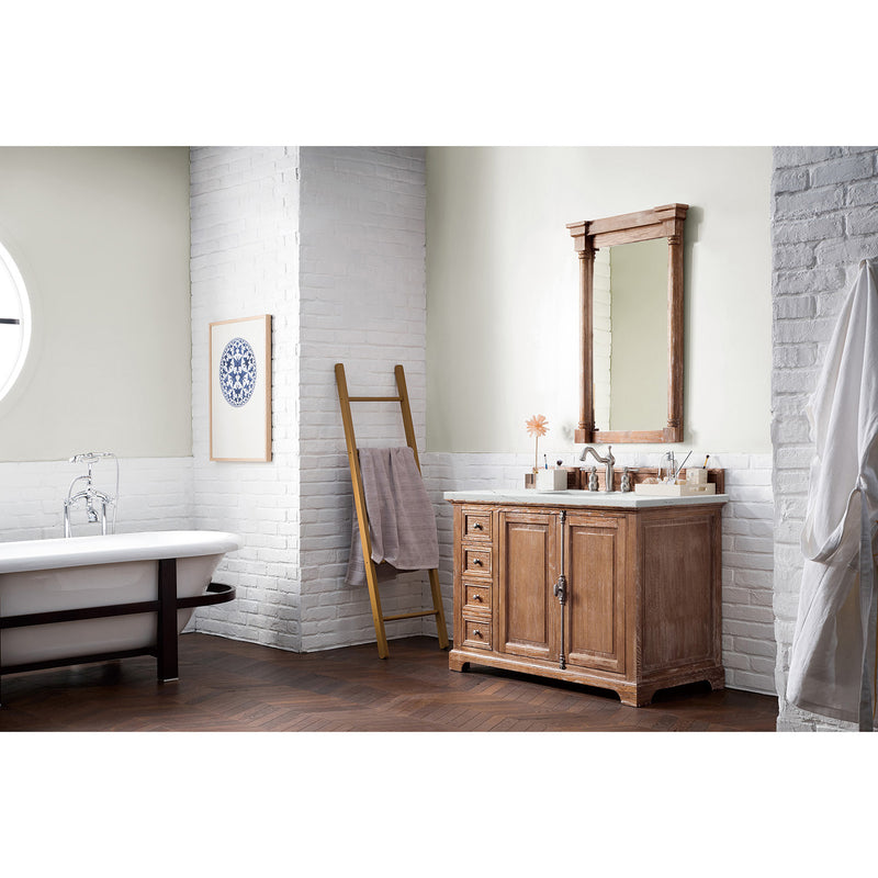 James Martin Providence 48" Single Vanity Cabinet Driftwood with 3 cm Ethereal Noctis Quartz Top 238-105-5211-3ENC