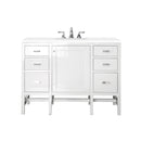 James Martin Addison 48" Single Vanity Cabinet Glossy White with 3 cm Classic White Quartz Top E444-V48-GW-3CLW