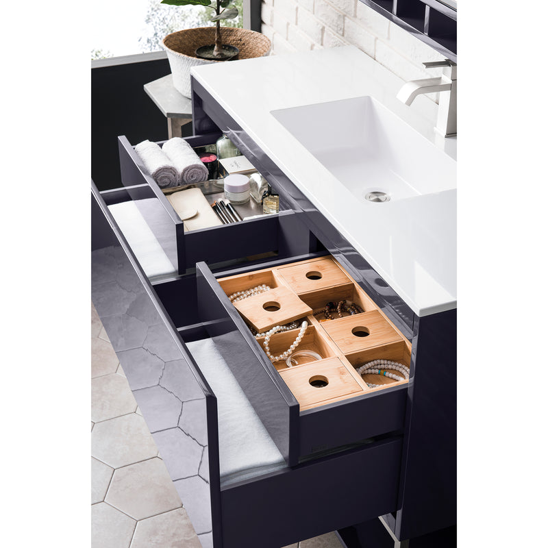 James Martin Milan 47.3" Single Vanity Cabinet Modern Gray Glossy with Glossy White Composite Top 801V47.3MGGGW