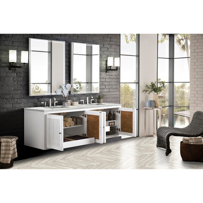 James Martin Athens 72" Double Vanity Cabinet Glossy White with 3 cm Eternal Jasmine Pearl Quartz Top E645-V72-GW-3EJP