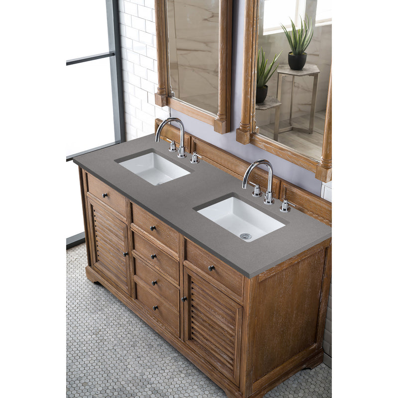 James Martin Savannah 60" Double Vanity Cabinet Driftwood with 3 cm Gray Expo Quartz Top 238-104-5611-3GEX