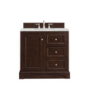 James Martin De Soto 36" Single Vanity Burnished Mahogany with 3 cm Eternal Jasmine Pearl Quartz Top 825-V36-BNM-3EJP