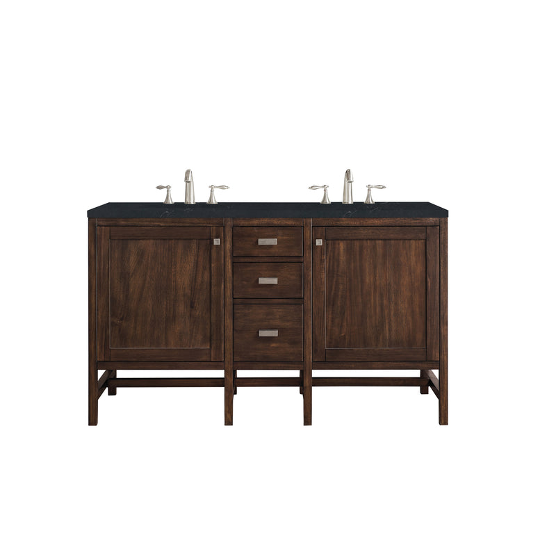 James Martin Addison 60" Double Vanity Cabinet Mid Century Acacia with 3 cm Charcoal Soapstone Quartz Top E444-V60D-MCA-3CSP